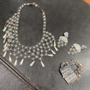 Turquoise and silver necklace, bracelet and earring set